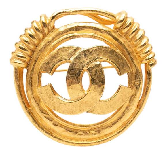 CHANEL Authentic Vintage Gold Logo Brooch